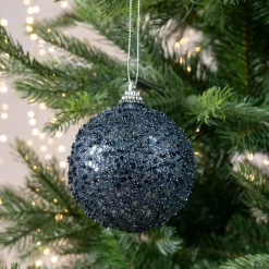 KAEMINGK Lot de 12 boules de Noël (D80 mm) strass pailletés Bleu nuit Discount