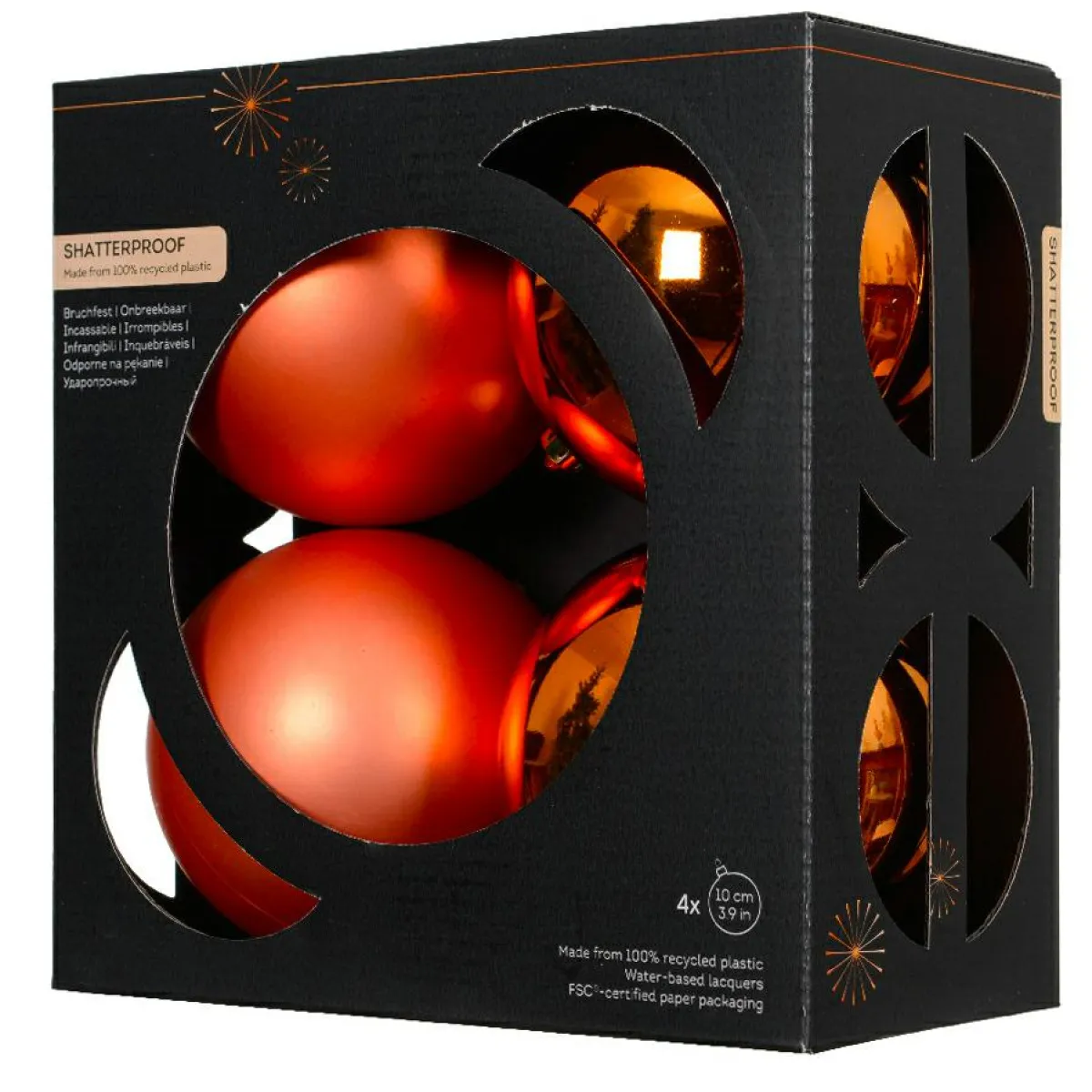 KAEMINGK Lot de 4 boules de Noël (D100 mm) Aravis Orange Online