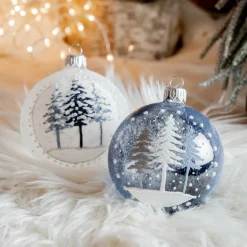 KAEMINGK Lot de 6 boules de Noël (D80 mm) en verre Forêt de sapins Bleu Discount