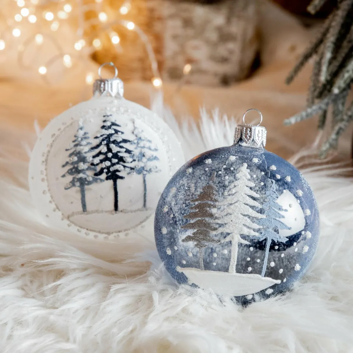 KAEMINGK Lot de 6 boules de Noël (D80 mm) en verre Forêt de sapins Bleu Discount