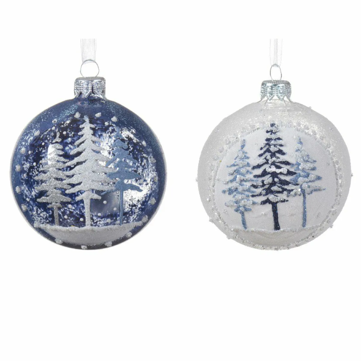 KAEMINGK Lot de 6 boules de Noël (D80 mm) en verre Forêt de sapins Bleu Discount