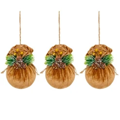 JJA Lot de 3 boules de Noël (D80 mm) Ballotines de velours Naturel