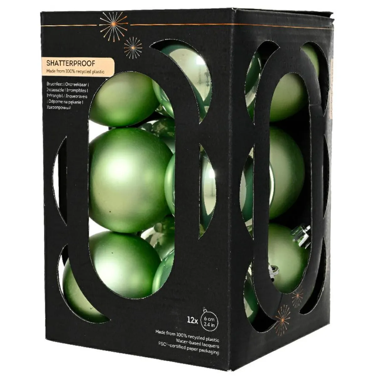 KAEMINGK Lot de 12 boules de Noël (D60 mm) Aravis Vert thé matcha Vert matcha Hot