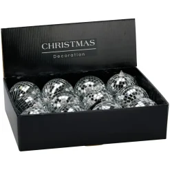 KOOPMAN Lot de 12 boules de Noël (D80 mm) Night Fever Argent Outlet