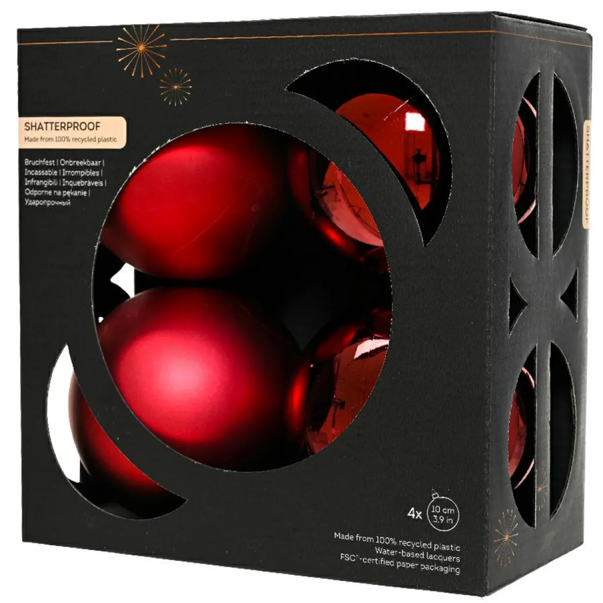 KAEMINGK Lot de 4 boules de Noël (D100 mm) Aravis Bordeaux Outlet