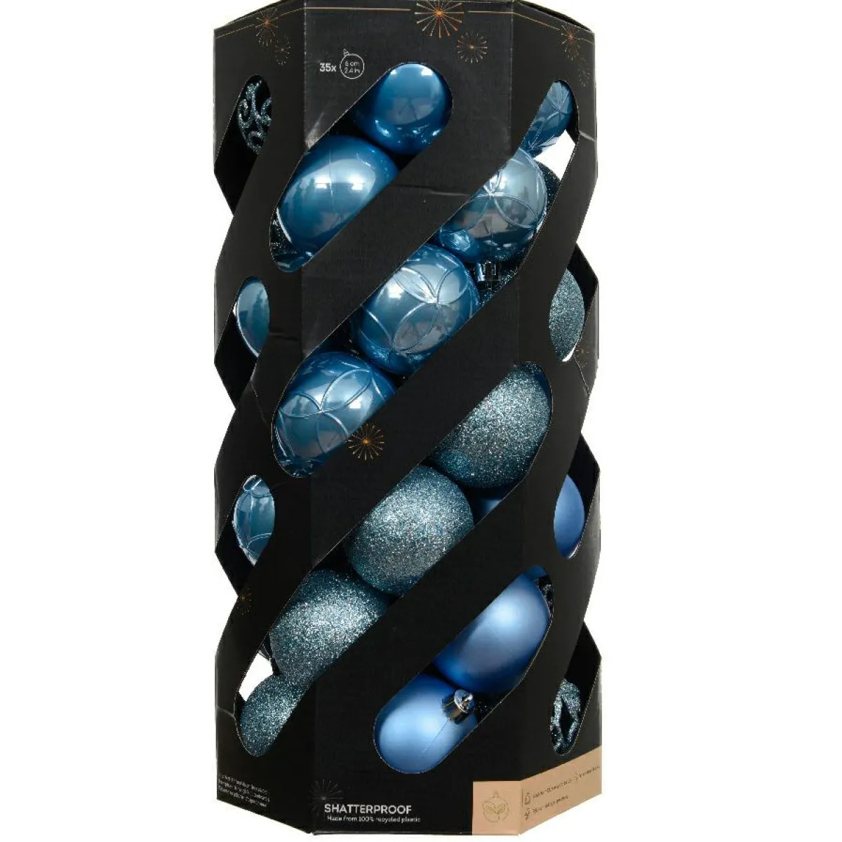 KAEMINGK Lot de 35 boules de Noël (D60 mm) Aravis Bleu Ciel Discount