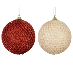 KAEMINGK Lot de 12 boules de Noël (D100 mm) Carreaux et paillettes et perle Rouge Online