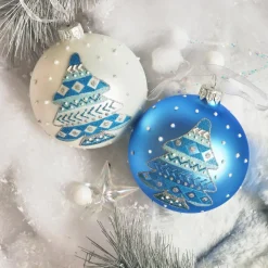 KAEMINGK Lot de 6 boules de Noël en verre (D80 mm) Sapin nordique Bleu Ciel Best
