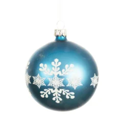 KAEMINGK Lot de 6 boules de Noël en verre (D80 mm) Flocon de neige Bleu pétillant New