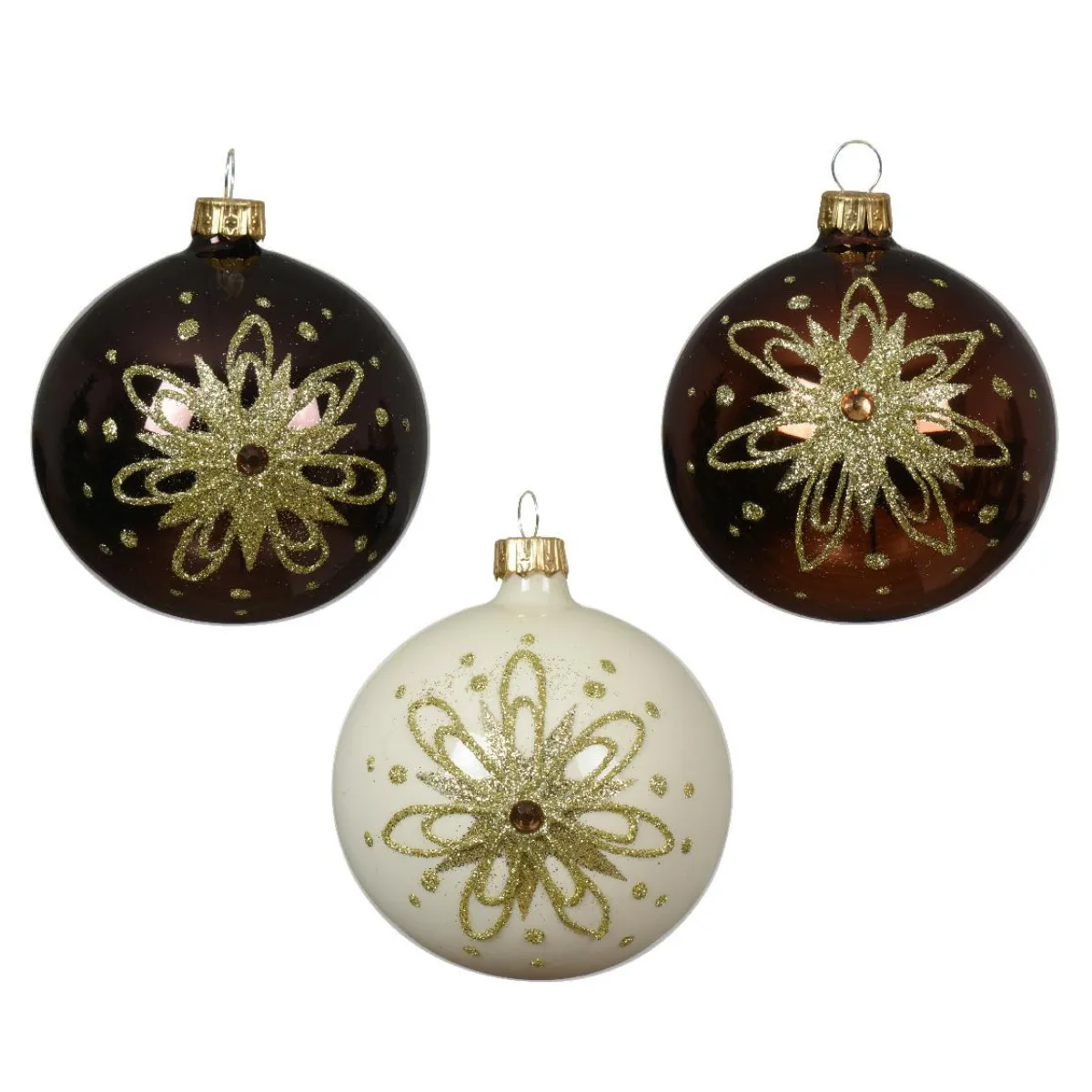 KAEMINGK Lot de 6 boules de Noël en verre (D80 mm) Pétales dorées Noir truffé Outlet