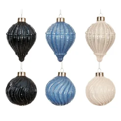KAEMINGK Lot de 12 boules de Noël en verre (D80 mm) Torsades et blanc Bleu Best