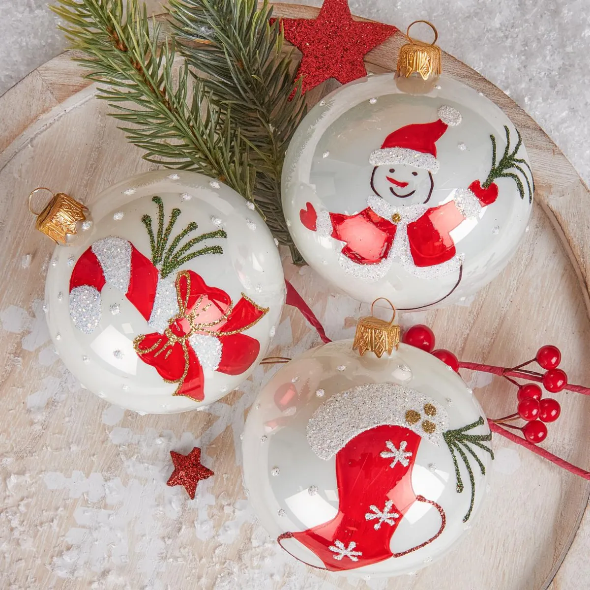 KOOPMAN Lot de 12 boules de Noël en verre (D80 mm) Noël Tradition nacré Blanc Discount