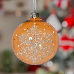 KAEMINGK Lot de 6 boules de Noël en verre (D80 mm) Flocon féerique Cognac Discount