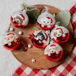 KAEMINGK Lot de 6 boules de Noël en verre (D80 mm) Chiens et Chats Rouge Clearance