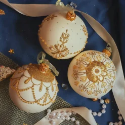 KAEMINGK Lot de 6 boules de Noël en verre (D80 mm) Versailles Blanc laine Discount