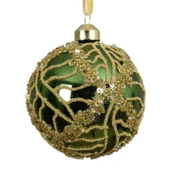 KAEMINGK Lot de 3 boules de Noël en verre (D80 mm) Shiny sequins Vert sapin Best