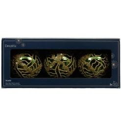 KAEMINGK Lot de 3 boules de Noël en verre (D80 mm) Shiny sequins Vert sapin Best