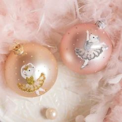 KAEMINGK Lot de 6 boules de Noël en verre (D80 mm) Ballerines et perle Rose Best