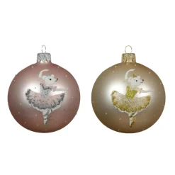 KAEMINGK Lot de 6 boules de Noël en verre (D80 mm) Ballerines et perle Rose Best