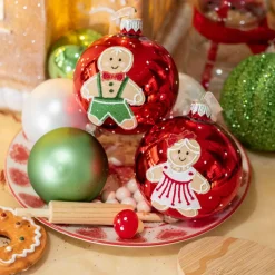KAEMINGK Lot de 6 boules de Noël en verre (D80 mm) Petit biscuit Rouge New