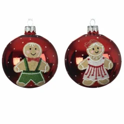 KAEMINGK Lot de 6 boules de Noël en verre (D80 mm) Petit biscuit Rouge New