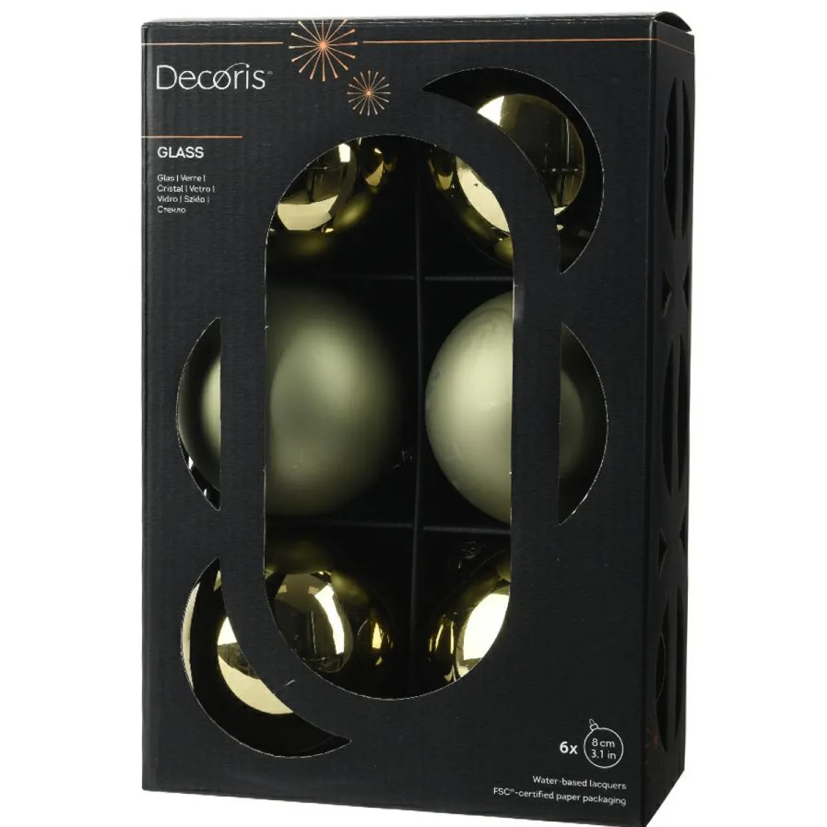 KAEMINGK Lot de 6 boules de Noël en verre (D80 mm) Boréal Vert romarin New