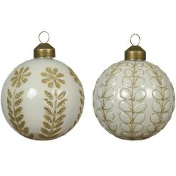 KAEMINGK Lot de 12 boules de Noël en verre (D80 mm) Ornements et or Blanc laine Hot