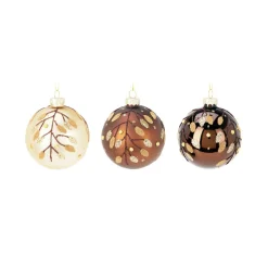 KOOPMAN Lot de 12 boules de Noël en verre (D80 mm) Feuilles d'or Marron Hot