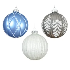 KAEMINGK Lot de 12 boules de Noël en verre (D100 mm) Rêverie , blanc et gris Bleu Ciel Clearance