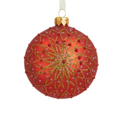 KAEMINGK Lot de 6 boules de Noël en verre (D80 mm) Fleurs pailletées Rouge Best