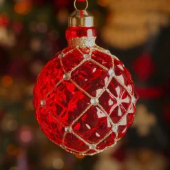 KAEMINGK Lot de 3 boules de Noël en verre (D80 mm) Carrat Rouge Online
