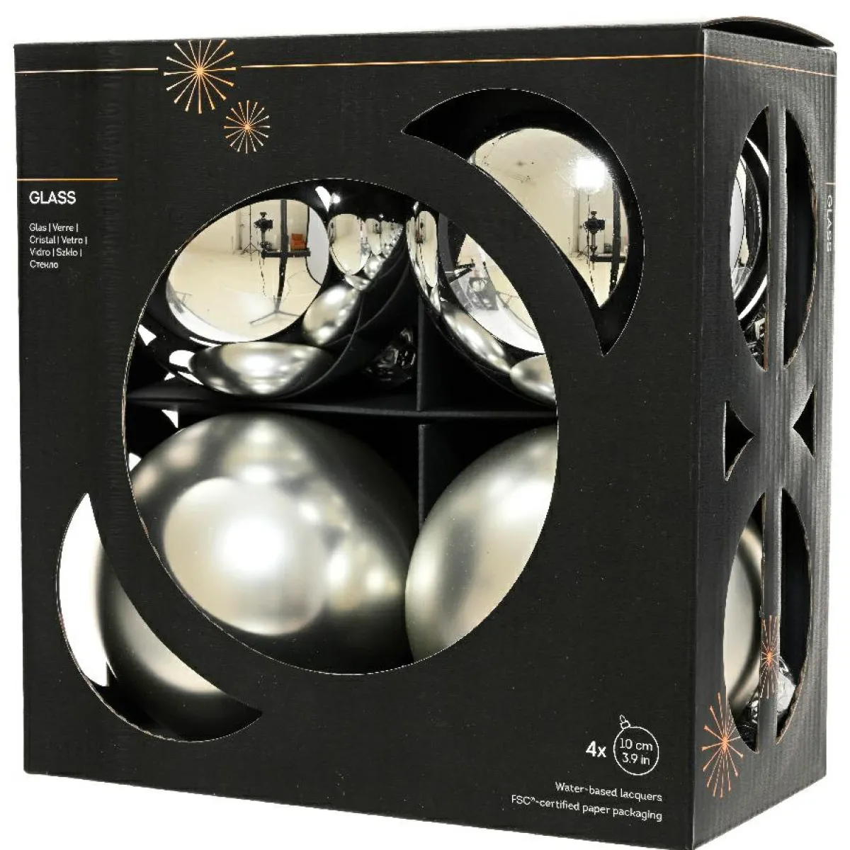 KAEMINGK Lot de 4 boules de Noël en verre (D100 mm) Boréal Argent Discount
