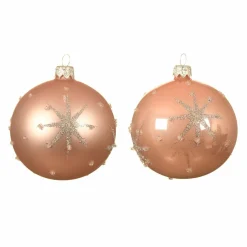 KAEMINGK Lot de 6 boules de Noël en verre (D80 mm) Astre Rose poudré Best