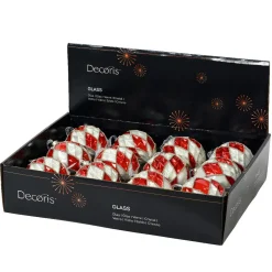 KAEMINGK Lot de 12 boules de Noël en verre (D80 mm) Damiers et blanc Rouge Sale