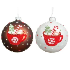 KAEMINGK Lot de 6 boules de Noël en verre (D80 mm) Chocolat chaud et brun café Blanc Best