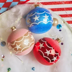 KAEMINGK Lot de 6 boules de Noël en verre (D80 mm) Cirque d'étoile Multicolore