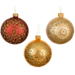 KAEMINGK Lot de 6 boules de Noël en verre (D80 mm) Arabesque pailleté Or New