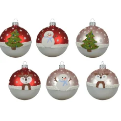 KAEMINGK Lot de 6 boules de Noël en verre (D80 mm) Fantaisie Enneigée Multicolore Best