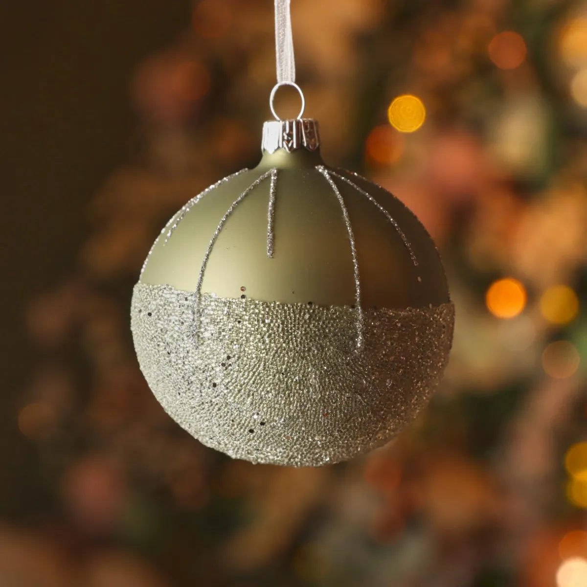 KAEMINGK Lot de 6 boules de Noël en verre (D80 mm) Ballotine Vert romarin Hot