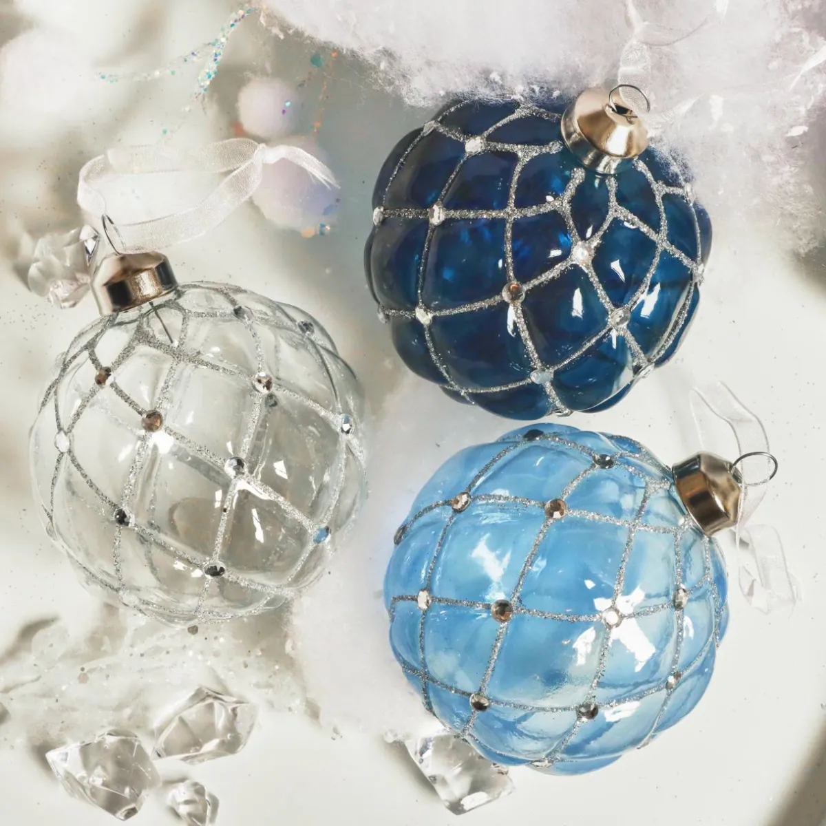 KAEMINGK Lot de 12 boules de Noël en verre (D80 mm) Majestic et transparent Bleu Hot