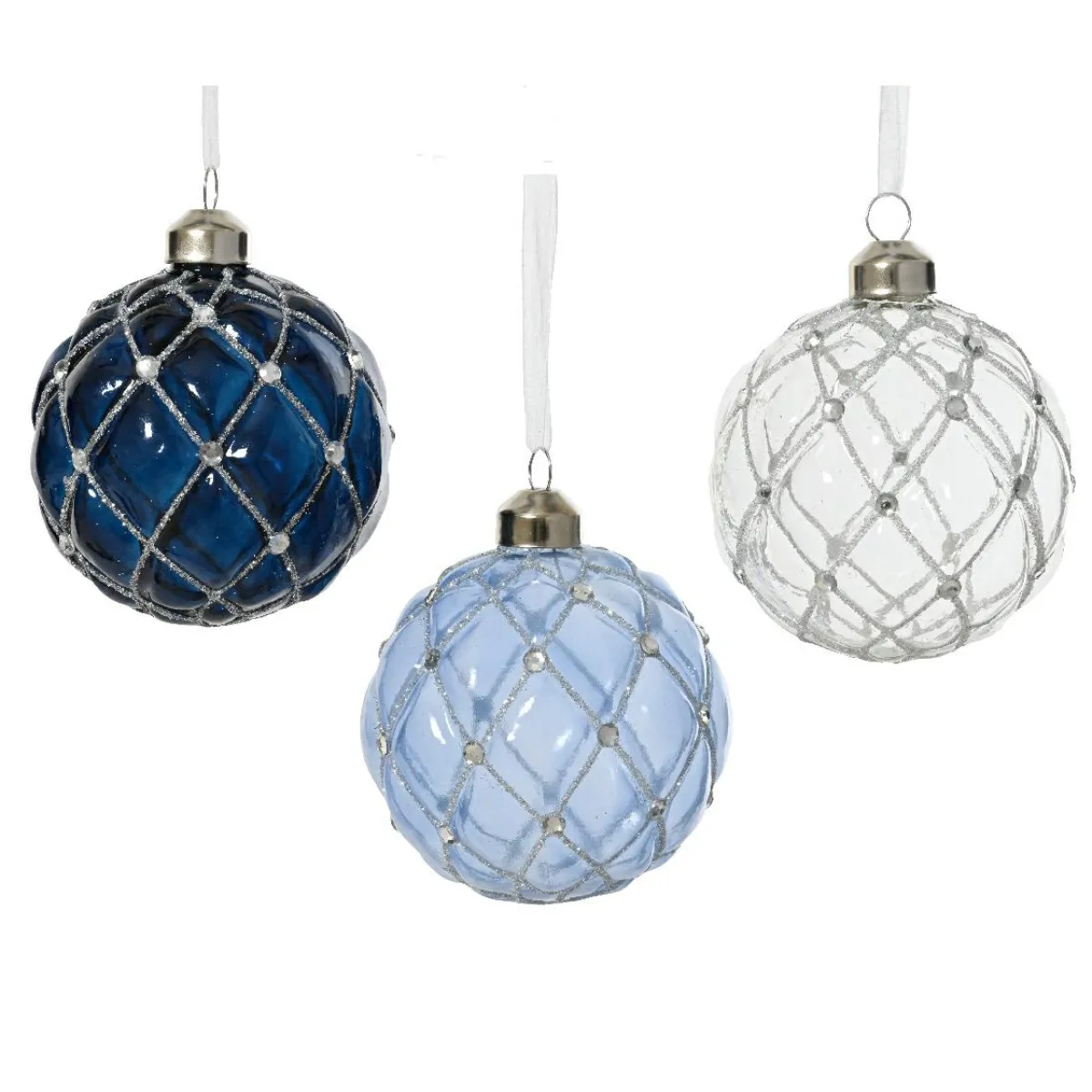 KAEMINGK Lot de 12 boules de Noël en verre (D80 mm) Majestic et transparent Bleu Hot