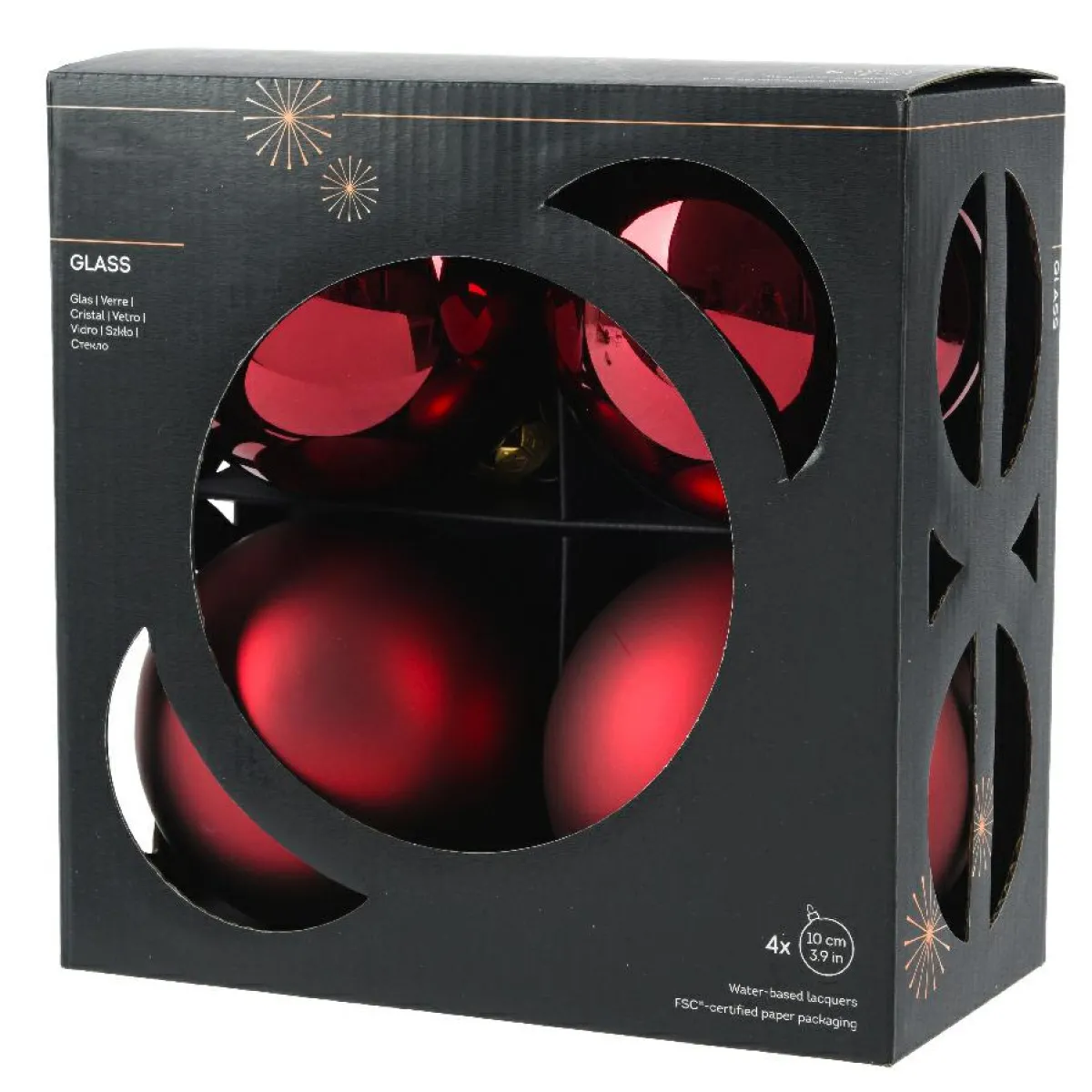 KAEMINGK Lot de 4 boules de Noël en verre (D100 mm) Boréal Bordeaux New