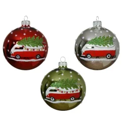 KAEMINGK Lot de 6 boules de Noël en verre (D80 mm) Mini bus et Sapins Multicolore Sale