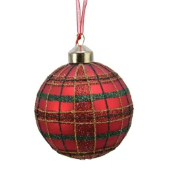 KAEMINGK Lot de 3 boules de Noël en verre (D80 mm) Carreaux paillettés Rouge Hot