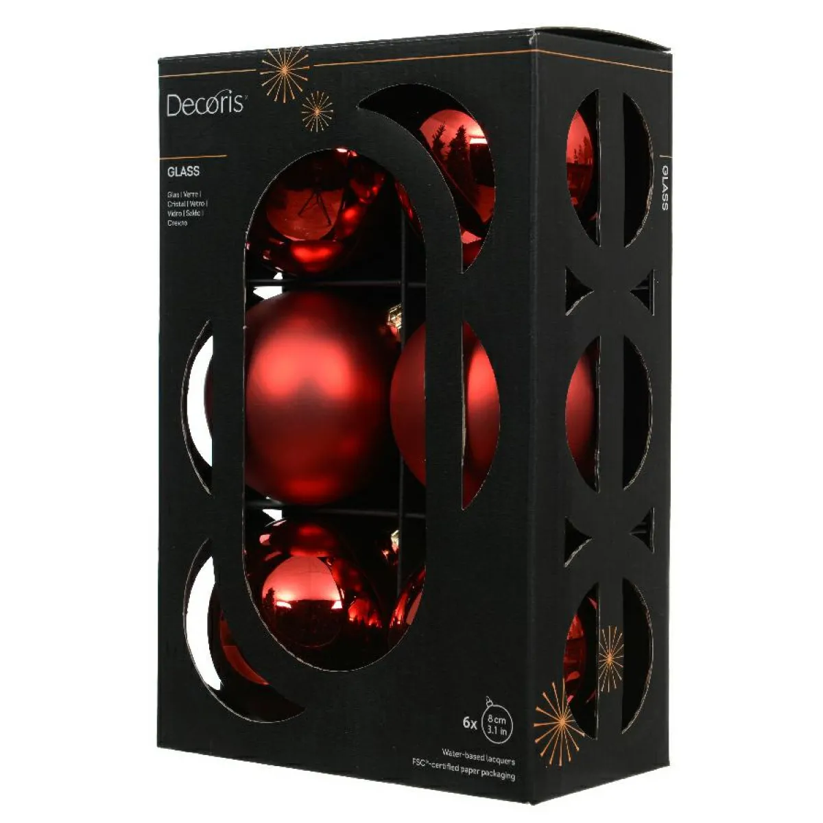 KAEMINGK Lot de 6 boules de Noël en verre (D80 mm) Boréal Rouge Outlet