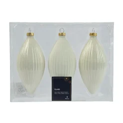 KAEMINGK Lot de 3 boules de Noël en verre (D60 mm) Goutte précieuse Blanc laine New