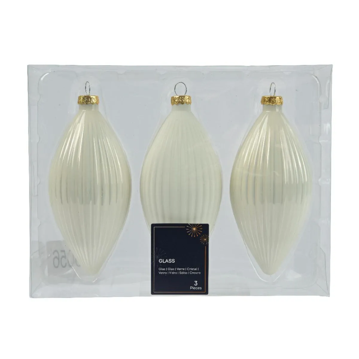 KAEMINGK Lot de 3 boules de Noël en verre (D60 mm) Goutte précieuse Blanc laine New