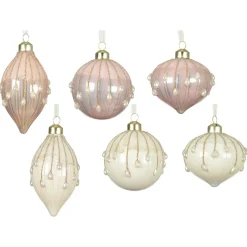KAEMINGK Lot de 12 boules de Noël en verre (D80 mm) Charme et perle Blanc laine et Rose poudré Discount