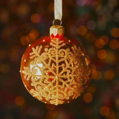 KAEMINGK Lot de 6 boules de Noël en verre (D80 mm) Flocon pailleté Orange New