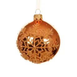 KAEMINGK Lot de 6 boules de Noël en verre (D80 mm) Flocon pailleté Orange New